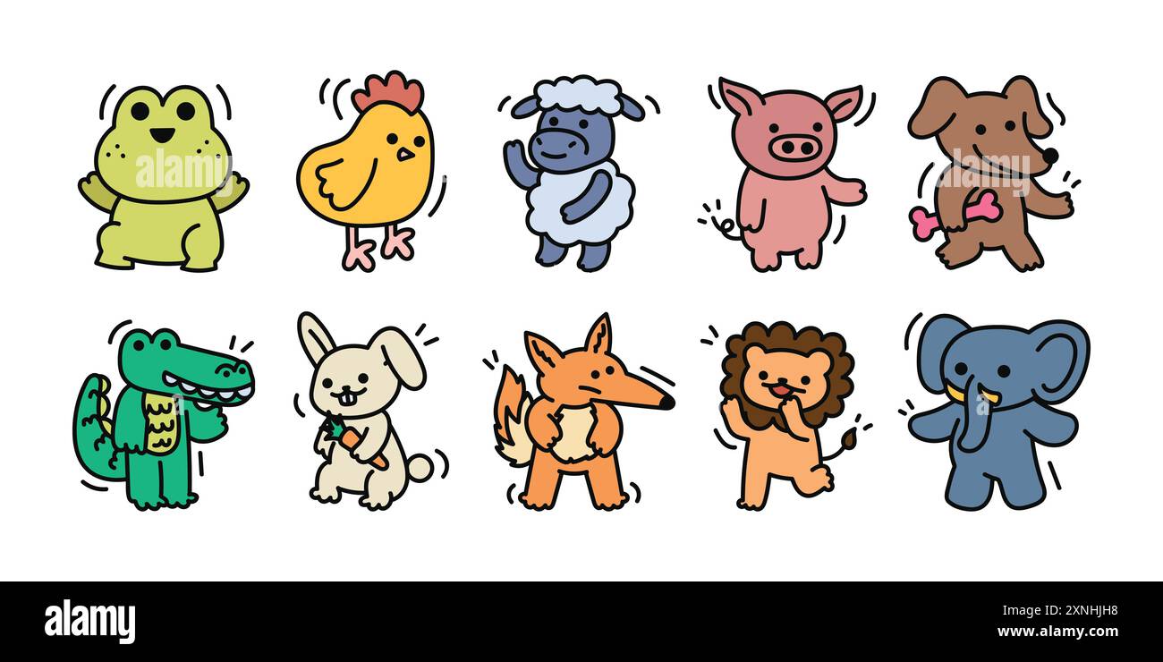 Niedliches Set Mit Tierpudeln Stock Vektor