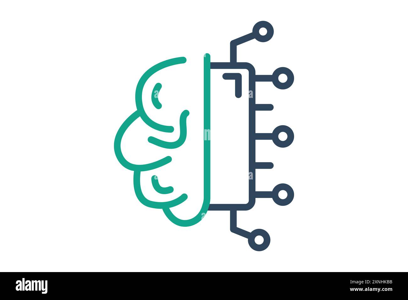 Symbol für maschinelles Lernen. Gehirn mit CPU. Symbol zum Automatisieren. Liniensymbolstil. Vektorillustration für Datenanalyselemente Stock Vektor