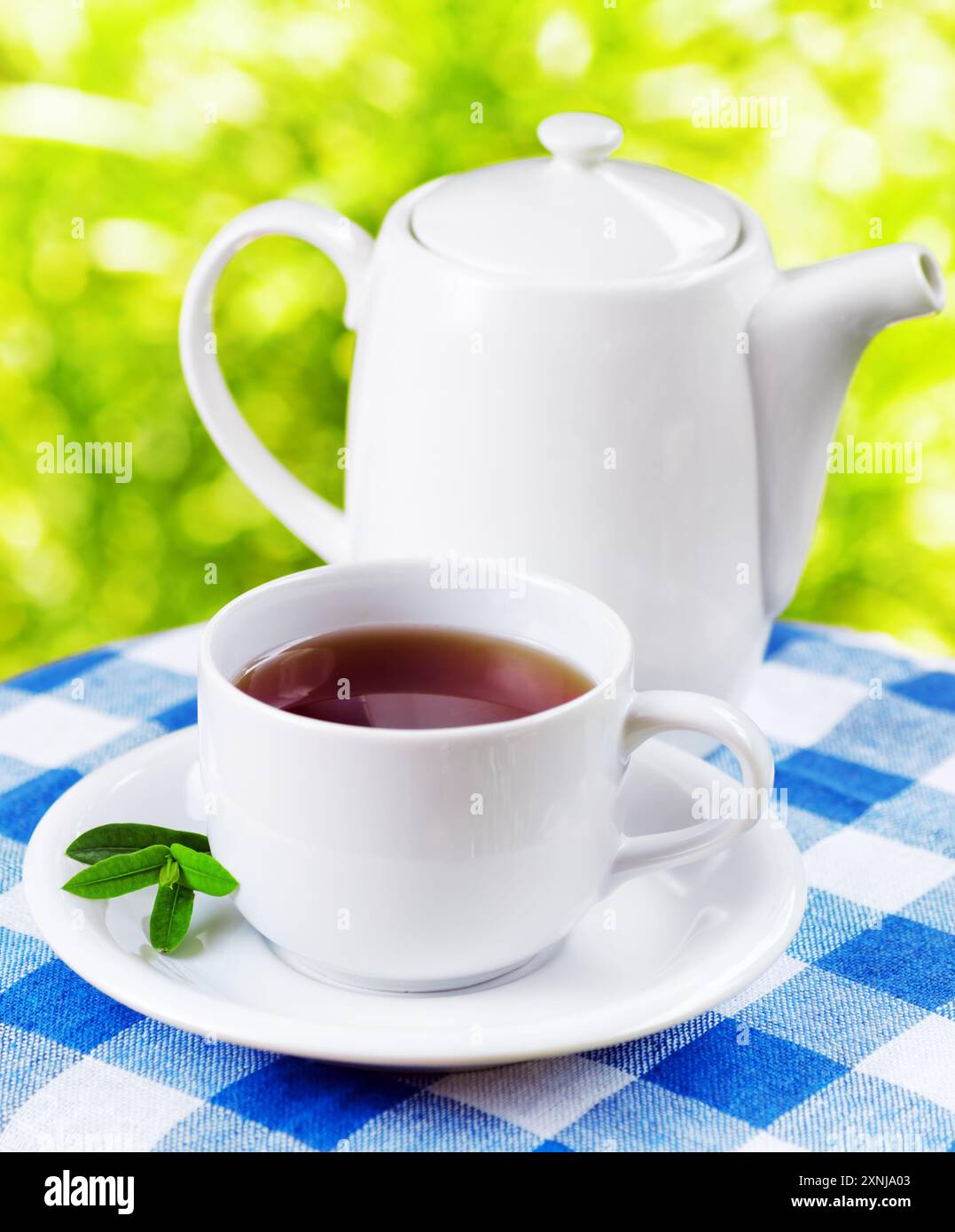 Tasse Tee auf Naturhintergrund Stockfoto