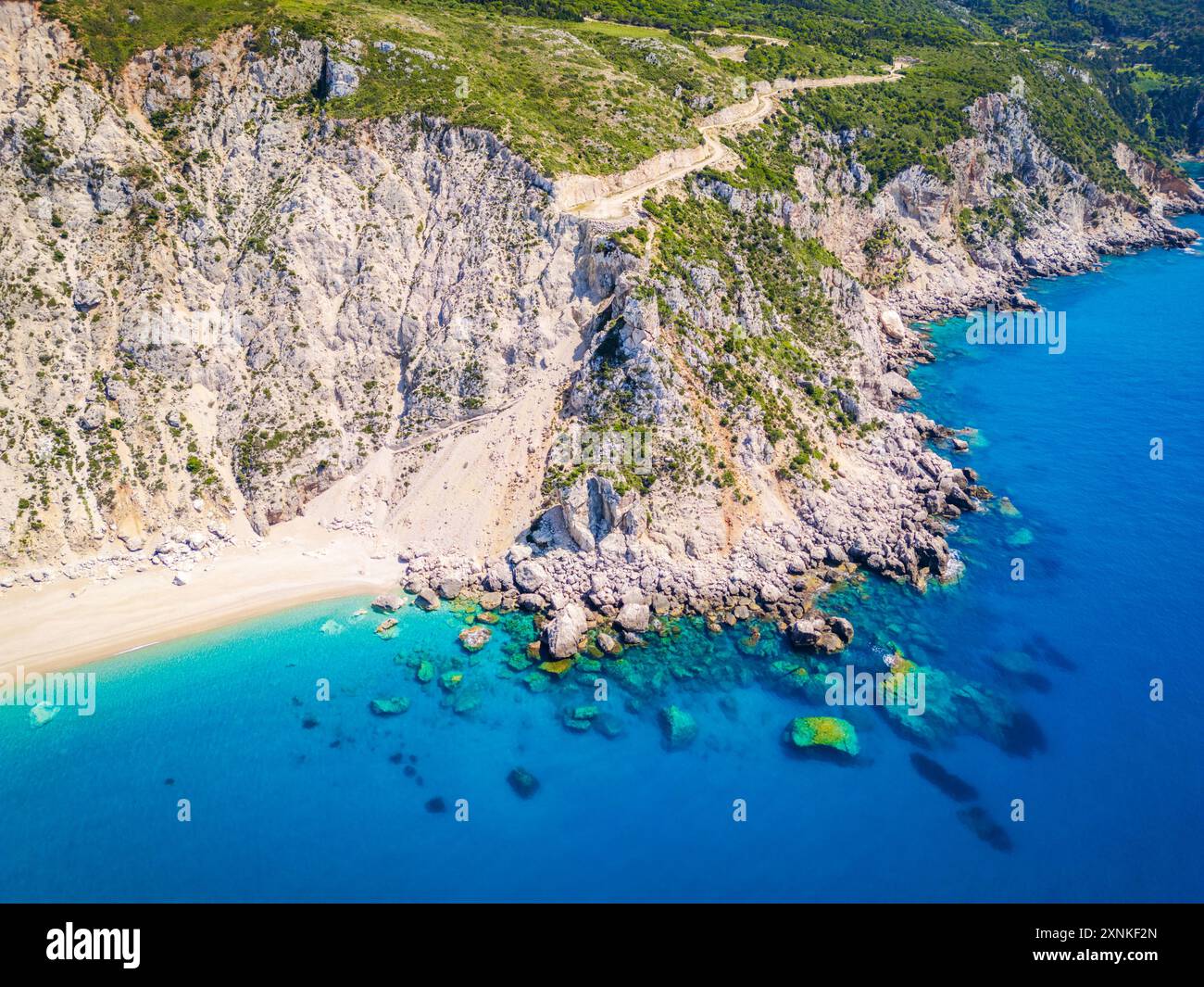 Kefalonia, Griechenland. Platia Ammos Beach, einer der schönsten Strände der griechischen Insel, Ionische Meer Landschaft. Stockfoto