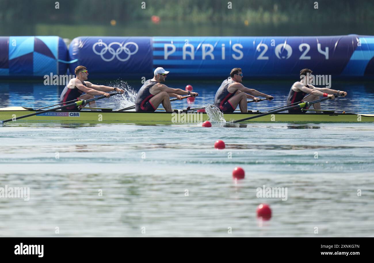 Vaires Sur Marne. August 2024. Oliver Wilkes/David Ambler/Matt Aldridge/Freddie Davidson aus Großbritannien treten am 1. August 2024 bei den Olympischen Spielen 2024 in Vaires-sur-Marne in Frankreich an. Quelle: Sun Fei/Xinhua/Alamy Live News Stockfoto