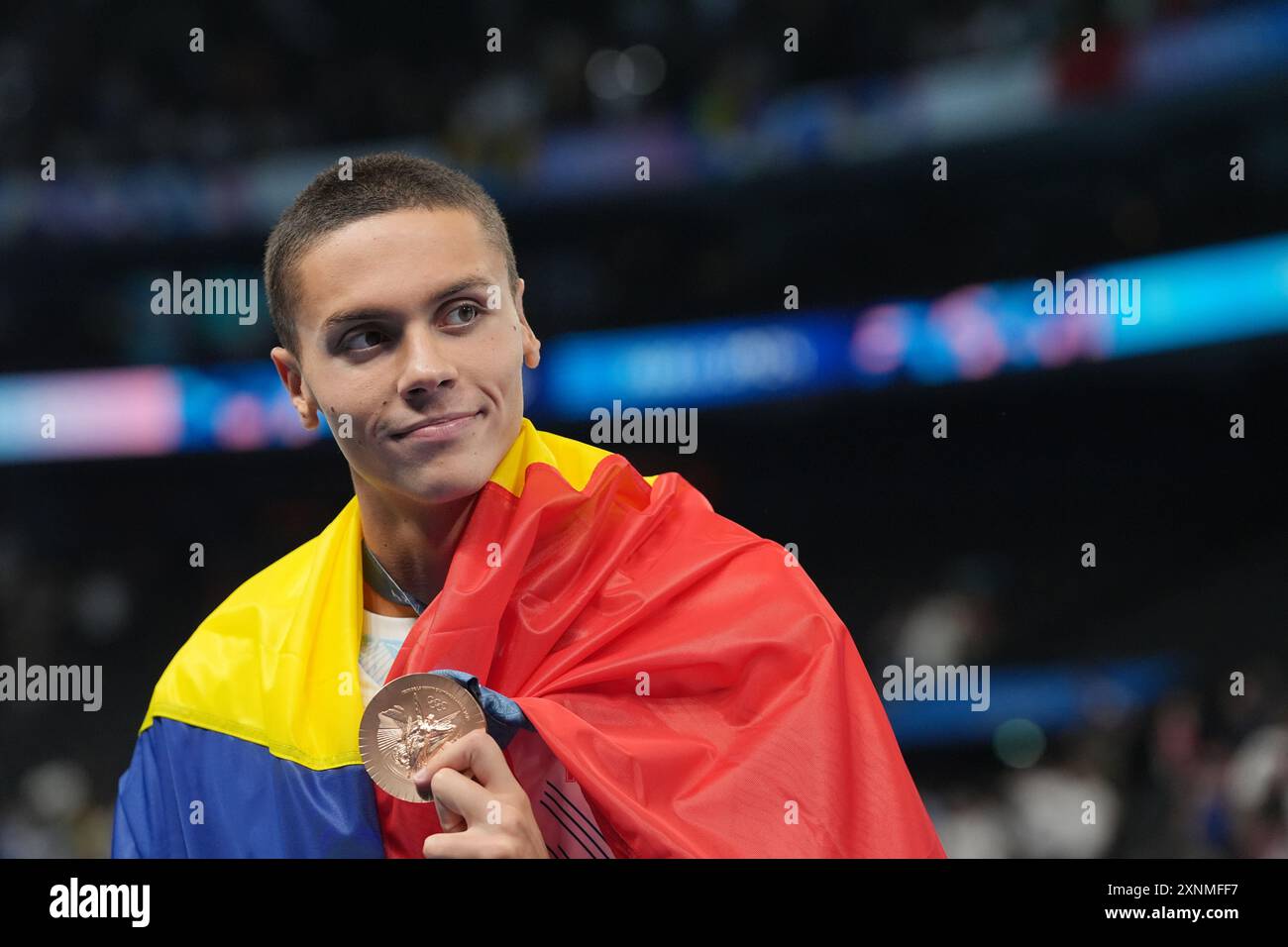 Parigi, Frankreich. 31. August 2024. David Popovici aus Rumänien bei den Olympischen Sommerspielen 2024, Mittwoch, 31. Juli 2024, in Paris, Frankreich. (Foto: Gian Mattia D'Alberto/LaPresse) Credit: LaPresse/Alamy Live News Stockfoto