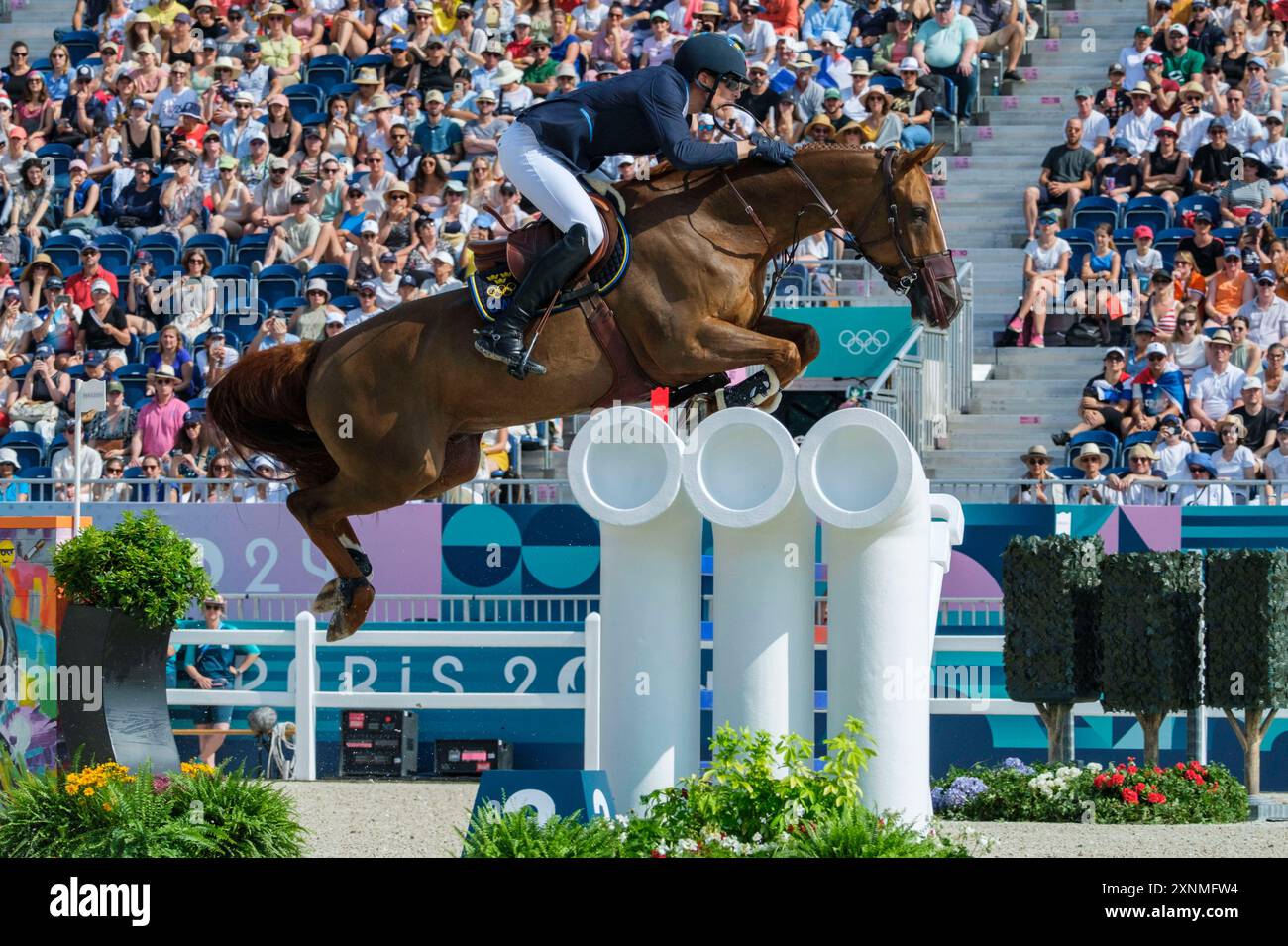 Versailles, Frankreich. August 2024. Henrik VON ECKERMANN reitet KÖNIG EDWARD, Reitsport, Springteam Qualifikation während der Olympischen Spiele Paris 2024 am 1. August 2024 im Château de Versailles in Versailles, Frankreich - Foto Christophe Bricot/DPPI Media Credit: DPPI Media/Alamy Live News Stockfoto