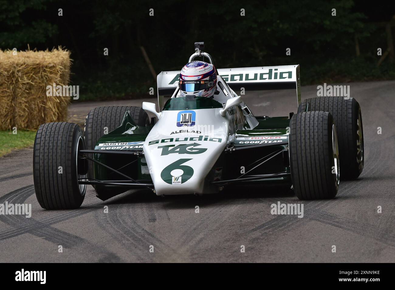 Logan Sargeant, Williams-Cosworth FW08-02, die Formel-1-Teams, eine Auswahl aktueller und früherer Formel-Teams und Fahrer, darunter einige Weltmeister Stockfoto