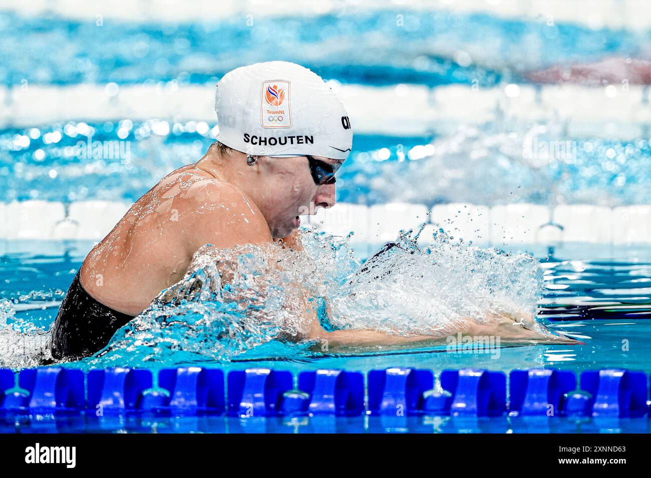 Nanterre, Frankreich. August 2024. NANTERRE, FRANKREICH - 1. AUGUST: TEs Schouten aus den Niederlanden, die am 6. Tag des Schwimmens bei den Olympischen Spielen Paris 2024 in der Paris La Defense Arena am 1. August 2024 in Nanterre, Frankreich, im Finale der 200-m-Brustbewegung der Frauen antreten. (Foto: Joris Verwijst/BSR Agency) Credit: BSR Agency/Alamy Live News Stockfoto