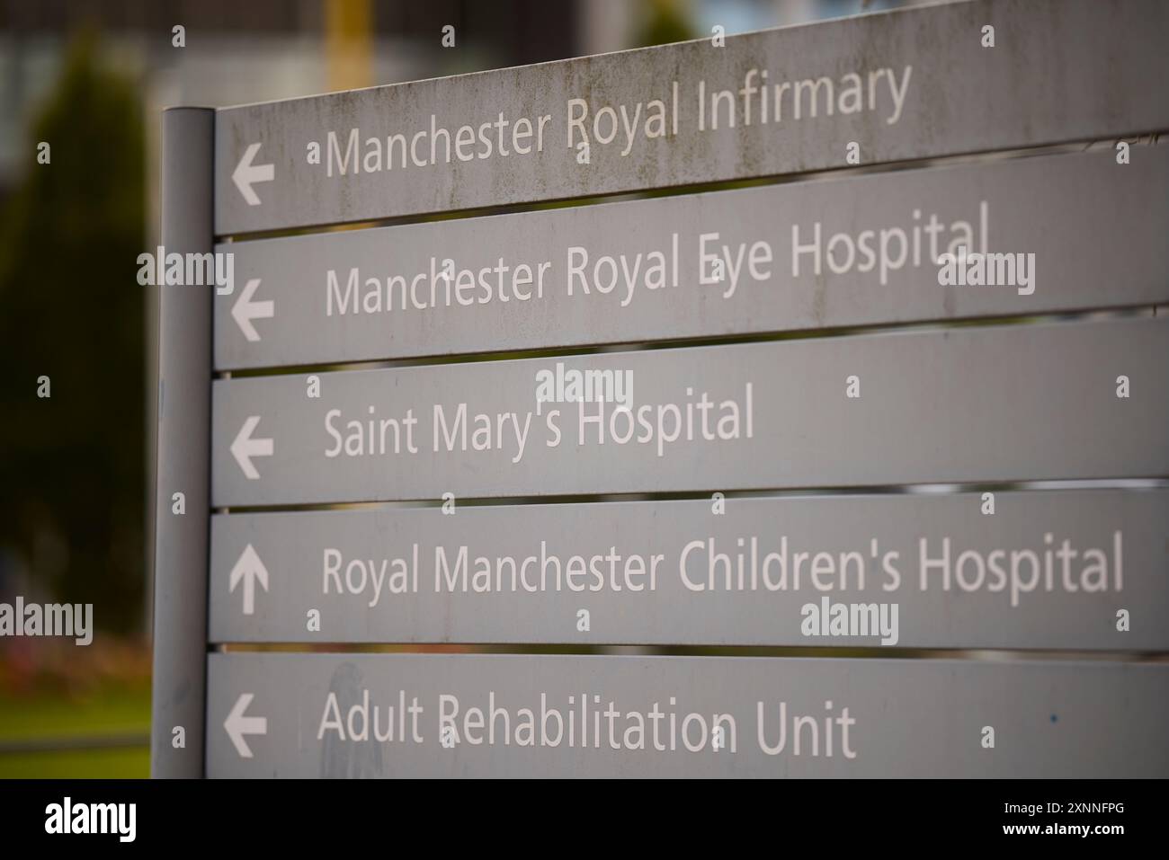 NHS Manchester Royal Infirmary, Royal Eye Hospital, Saint Mary's, Childrens Hospital Schild Stockfoto