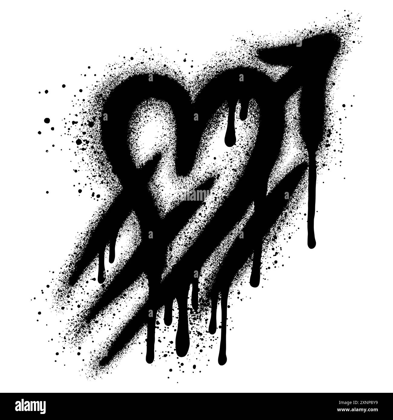 Amour-Symbol. Herzform mit Pfeil. Graffiti-Vektor-Illustration isoliert auf weißem Hintergrund. Stock Vektor
