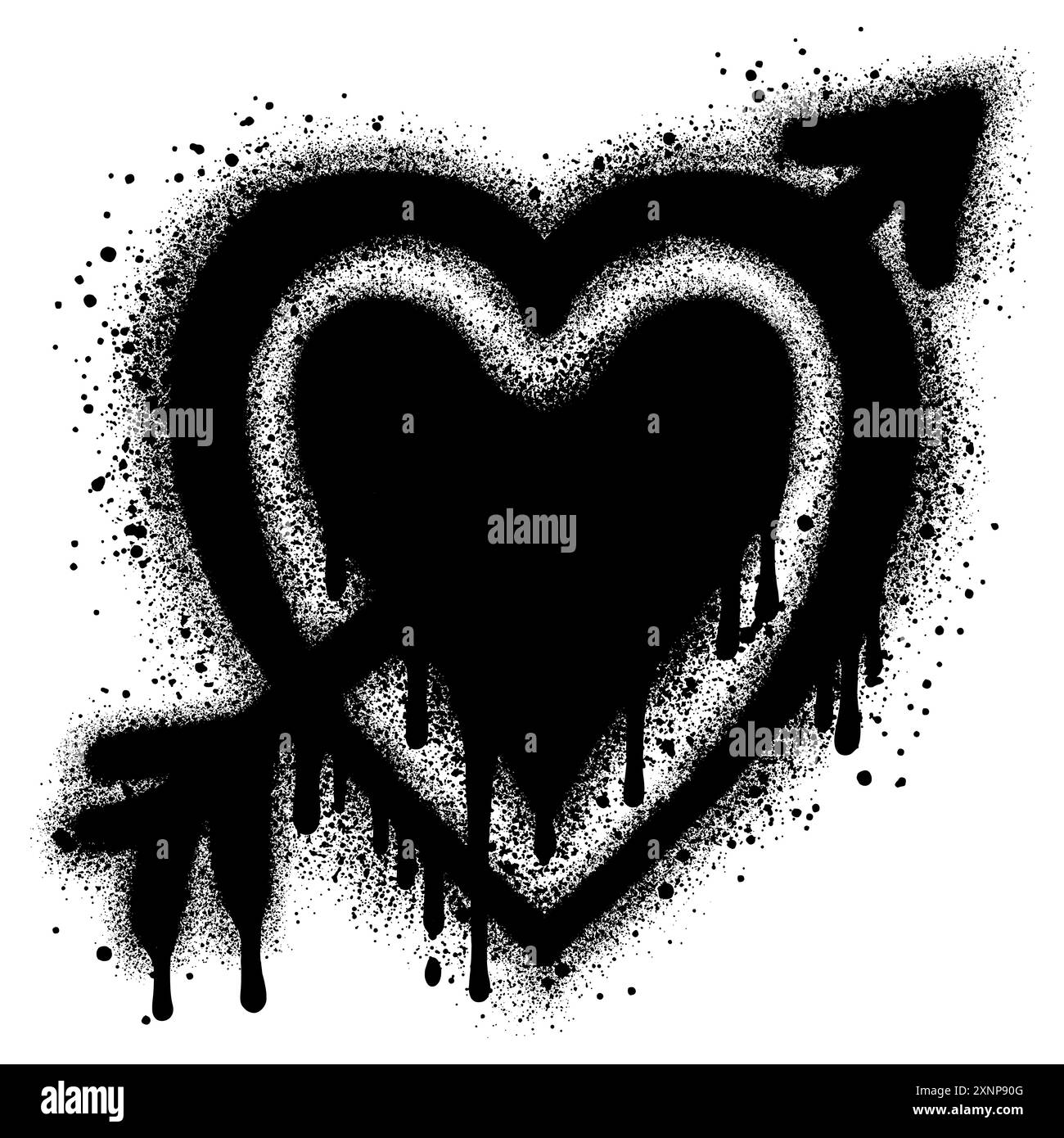 Amour-Symbol. Herzform mit Pfeil. Graffiti-Vektor-Illustration isoliert auf weißem Hintergrund. Stock Vektor