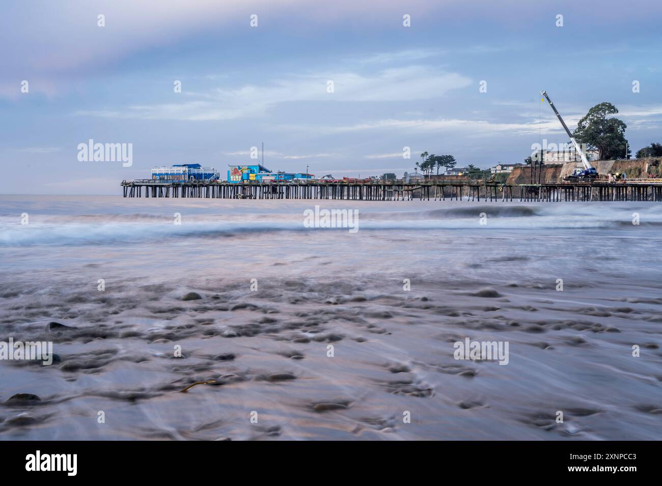 Capitola Pier nach Sturm, Capitola Kalifornien Stockfoto