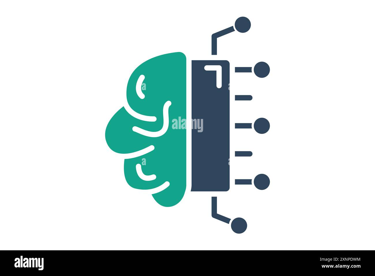 Symbol für maschinelles Lernen. Gehirn mit CPU. Symbol zum Automatisieren. Symbolstil durchgehend. Vektorillustration für Datenanalyselemente Stock Vektor