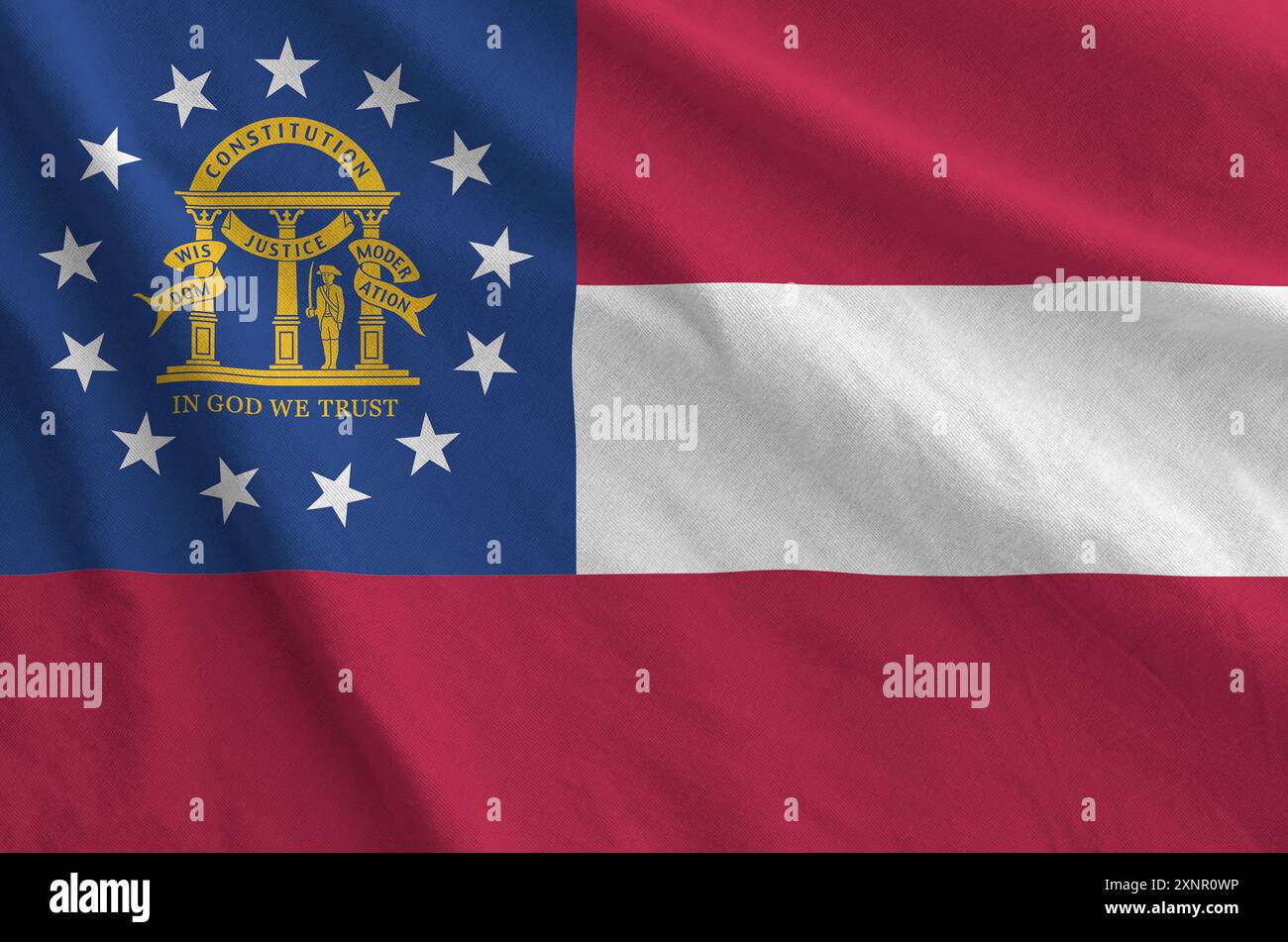 Georgia US-Staatsflagge dargestellt auf gefaltetem welligem Stoff aus altem Tuch Nahaufnahme Stockfoto