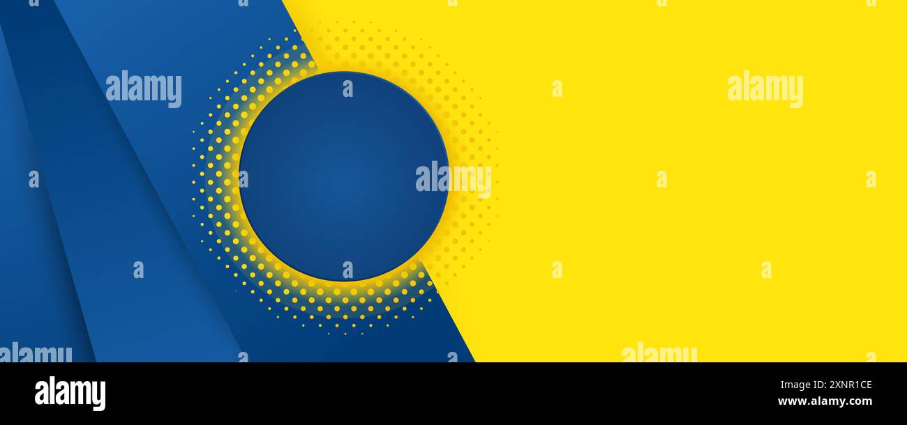 Werbebanner mit Vorlagendesign, gelbes, helles Poster. Neues trendiges Gelb mit verlaufendem blauen abstrakten Vektor-Hintergrund Stock Vektor