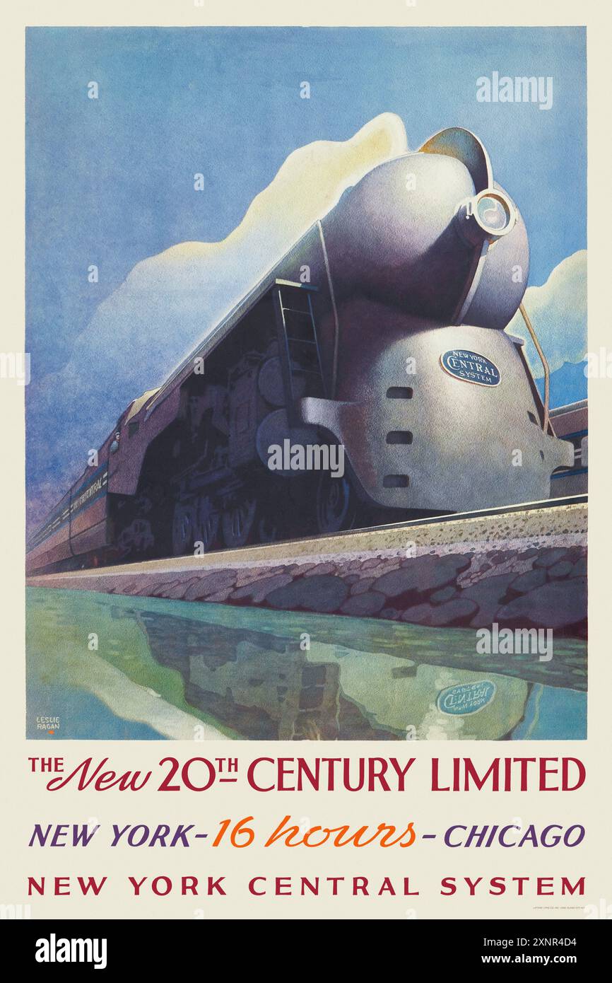 Das neue 20th Century Limited. New York - 16 Stunden - Chicago. New York Central System von Leslie Darrel Ragan (1897–1972). Poster veröffentlicht 1938 in den USA Stockfoto