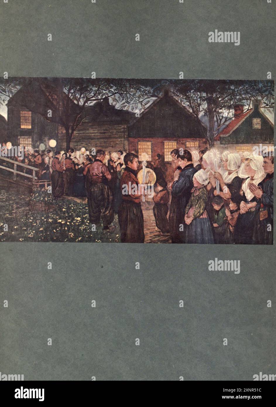 Religiöse Prozession Farbkunstwerk aus der Serie THE PEOPLE OF HOLLAND von Nico Jungman Nicolaas Wilhelm Jungmann (in England häufig Jungman geschrieben; 5. Februar 1872 – 14. August 1935) war ein englisch-niederländischer Maler von Landschaften und figuralen Themen, ein Buchillustrator und Dekorateur. Veröffentlicht 1910 Stockfoto