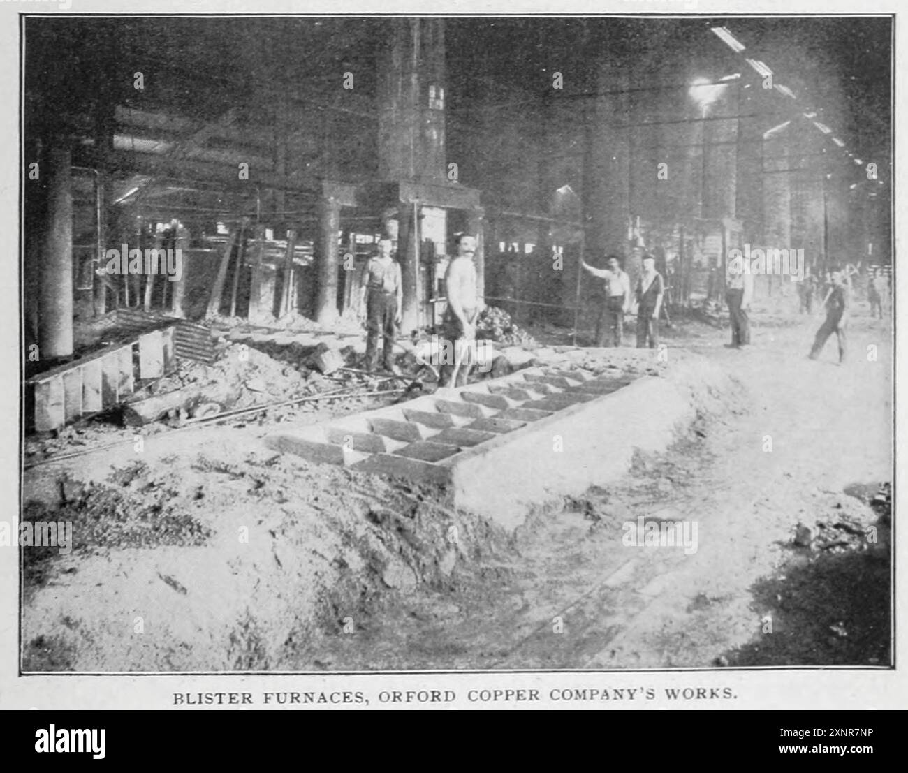 Blisteröfen Orford Copper Company Works, Constable's Hook, New Jersey aus dem Artikel THE WORLD's SUPPLY OF COPPER Company Works. Von Frederick H. Hatch. Aus dem Engineering Magazine widmet sich Industrial Progress Band XVIII 1899-1900 The Engineering Magazine Co Stockfoto