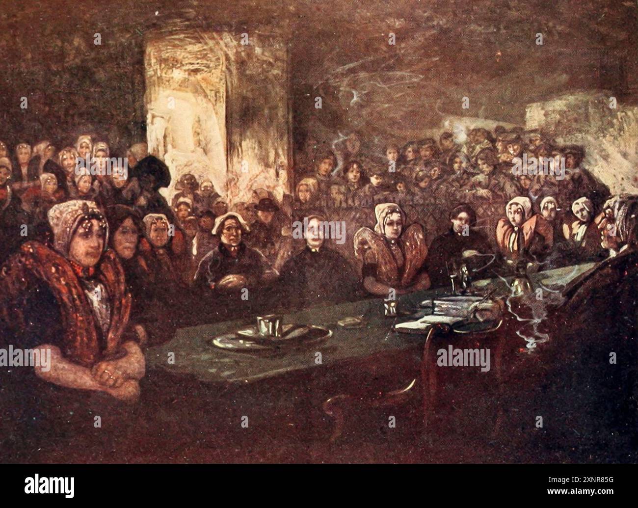 Eine HOCHZEIT IN ZEELAND Eine SEHR interessante Zeremonie in dieser Provinz. Alle Assistenten sind in bester Kleidung gekleidet; wunderbare Kappen und Juwelen sehen das Licht. Der Burgomaster ist die wichtigste Figur, die die Zeremonie durchführt und dem jungen Paar, das das Leben beginnt, viel Rat gibt. Nicolaas Wilhelm Jungmann (in England häufig Jungman; 5. Februar 1872–14. August 1935) war ein englischer Maler von Landschaften und figuralen Motiven, Buchillustrator und Dekorateur. Veröffentlicht 1913 Stockfoto