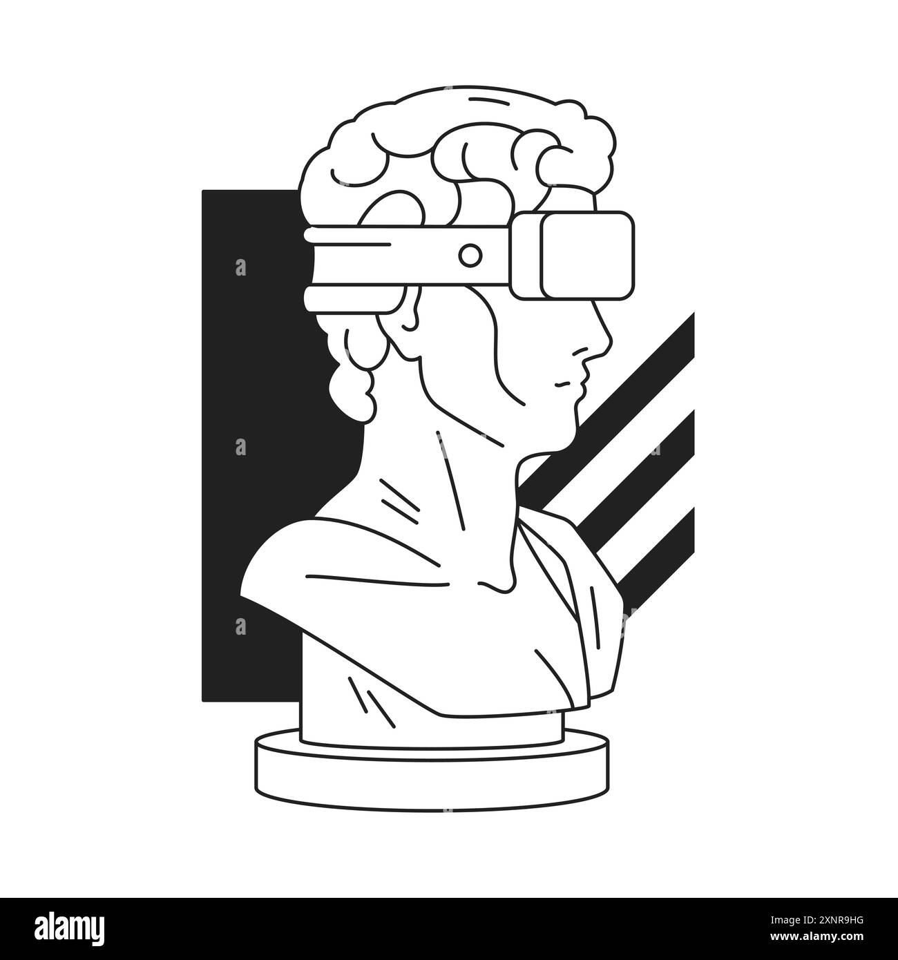 Y2K surrealer griechischer Busengott in VR Brille futuristische zeitgenössische Pop Art Icon Vektor flache Illustration. Psychedelische antike männliche Statue Denkmal virtu Stock Vektor