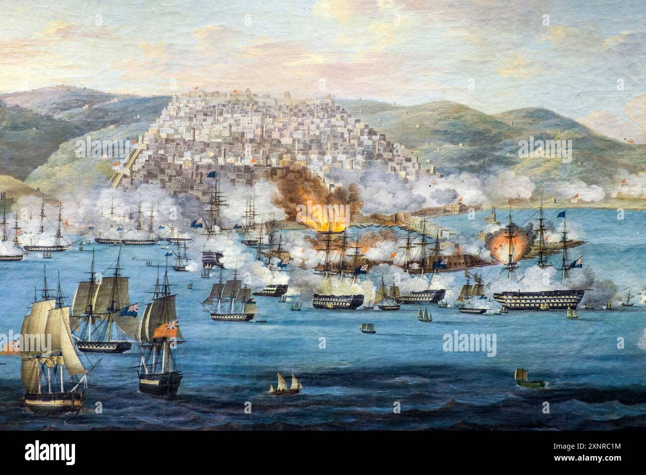 Die Bombardierung Algiers durch das anglo-niederländische Geschwader unter dem Kommando von Admiral Pellew, 1816, Öl auf Leinwand, Menorca Militärmuseum, alte Kaserne Stockfoto