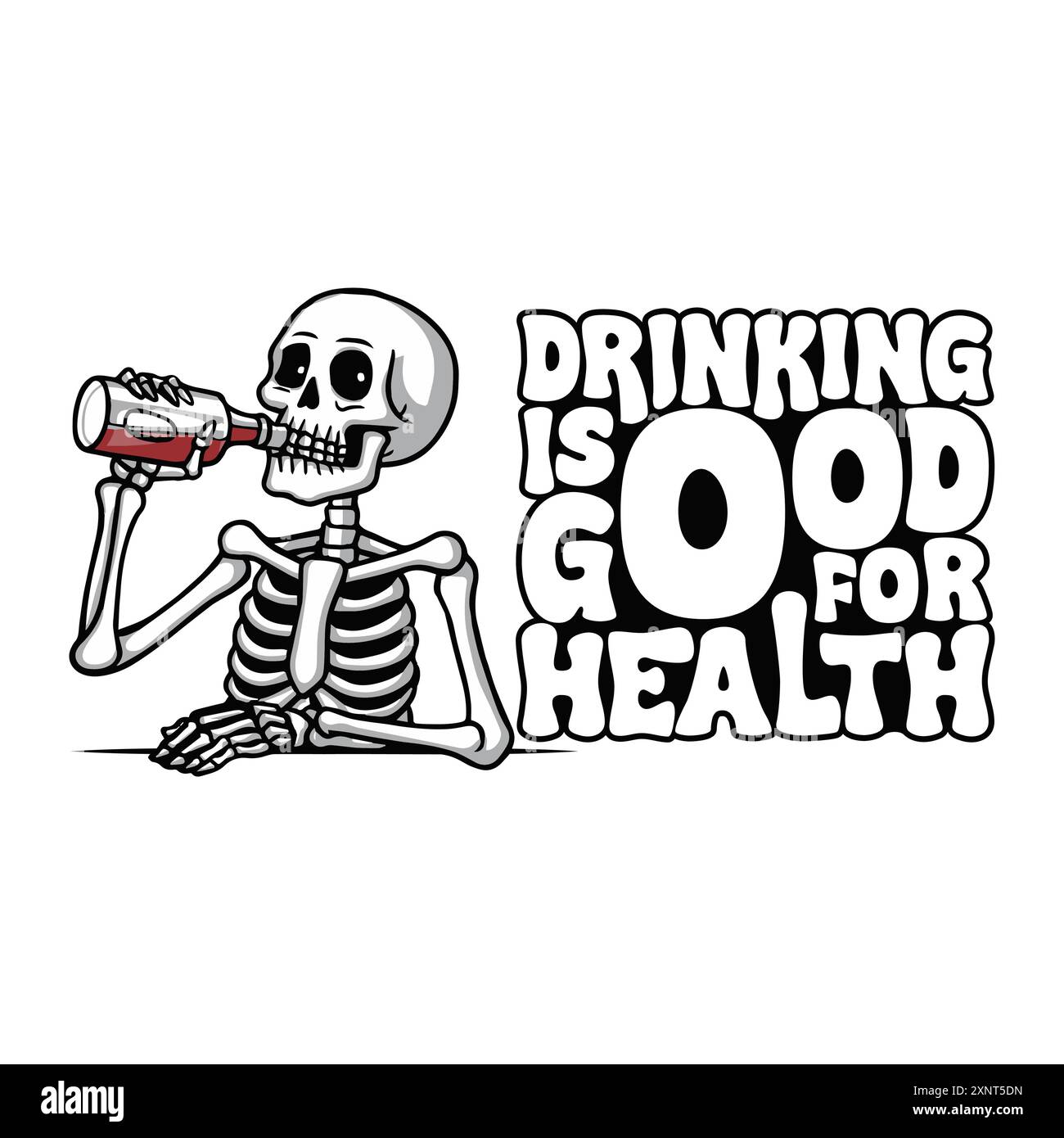 Süchtig alkoholabhängiges Skelett Alkohol mit einem lustigen Zitat trinken ist gut für die Gesundheit. Vektor-Illustration für T-Shirt, Website, Clip-Art, Poster Stock Vektor
