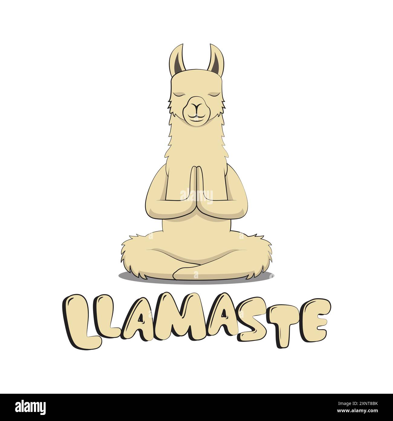 Niedliches Lama-Tier in friedlicher Namastenhaltung. Lustige Vektor-Illustration für T-Shirt, Website, Druck, Clip Art, Poster und Druck auf Abruf Waren. Stock Vektor