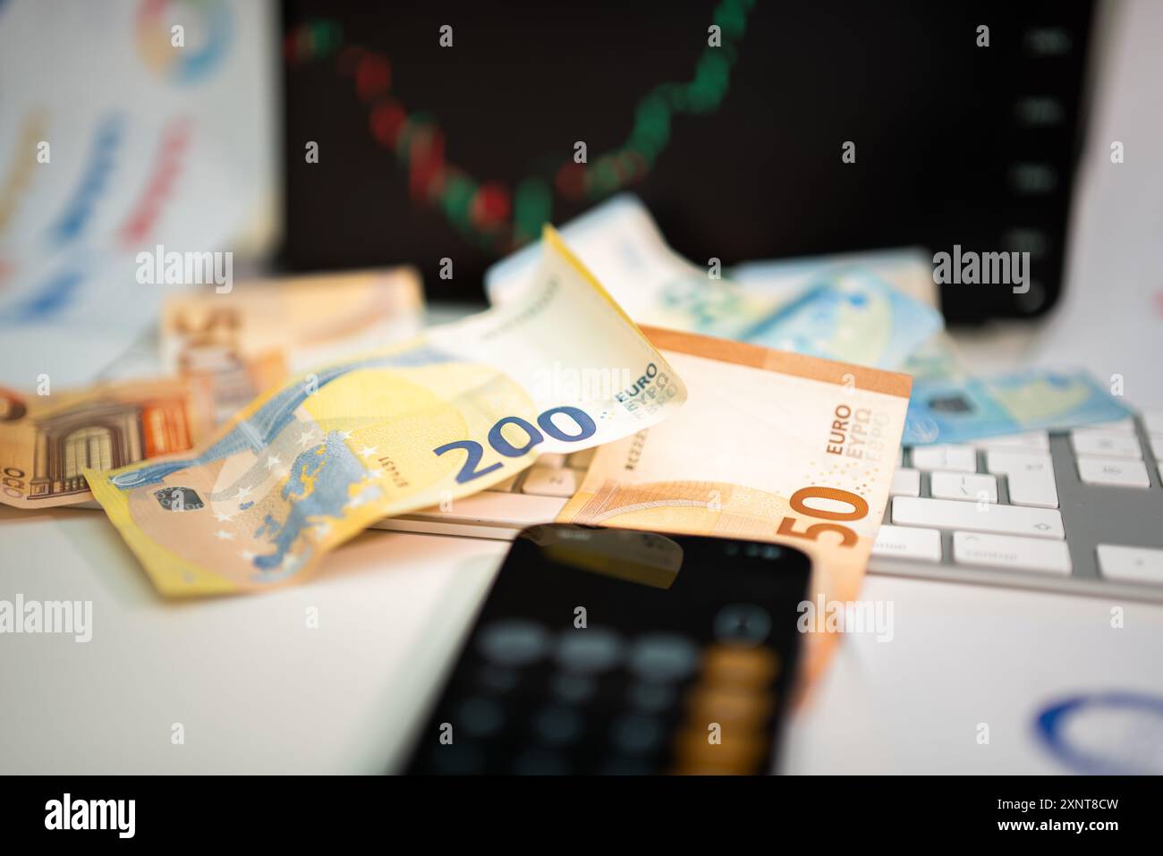 Haushaltskonten. Euro-Banknote. Finanzergebnisse. Stockfoto