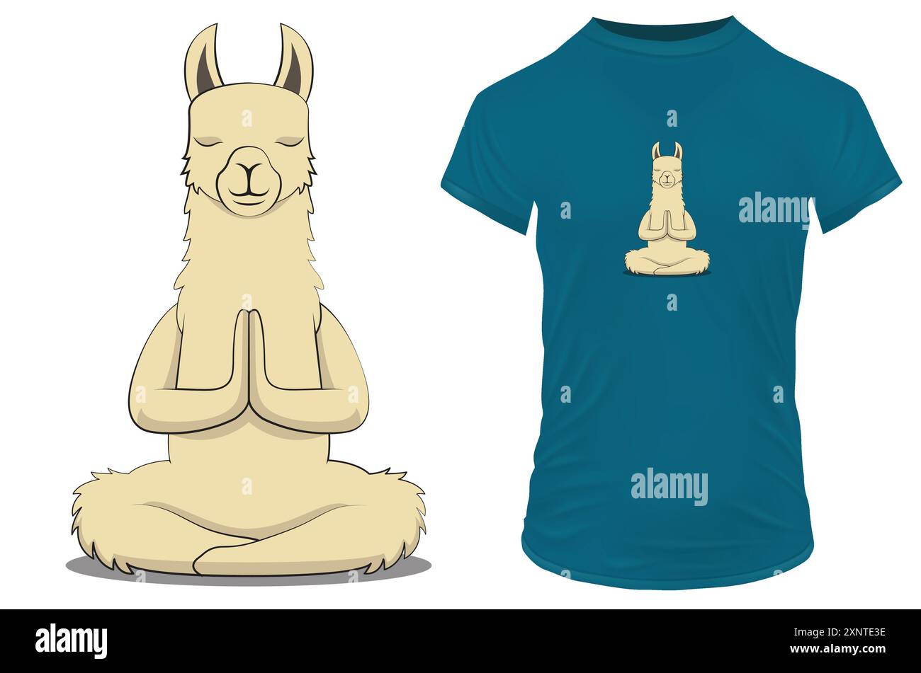 Niedliches Lama-Tier in friedlicher Namastenhaltung. Lustige Vektor-Illustration für T-Shirt, Website, Druck, Clip Art, Poster und Druck auf Abruf Waren. Stock Vektor