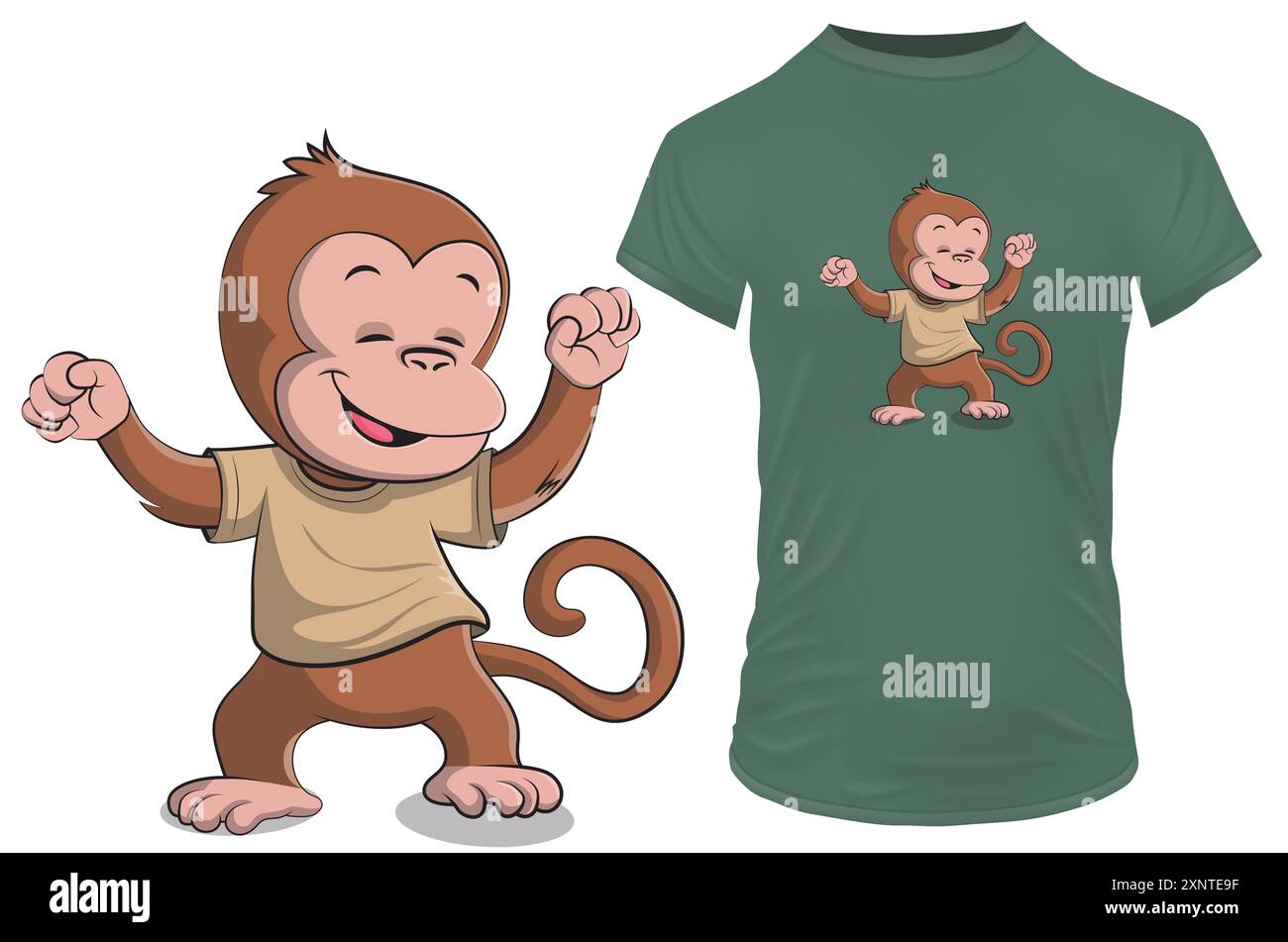 Niedlicher Happy Affe tanzen. Vektorillustration für T-Shirt, Website, ClipArt, Poster und Print-on-Demand-Waren. Stock Vektor