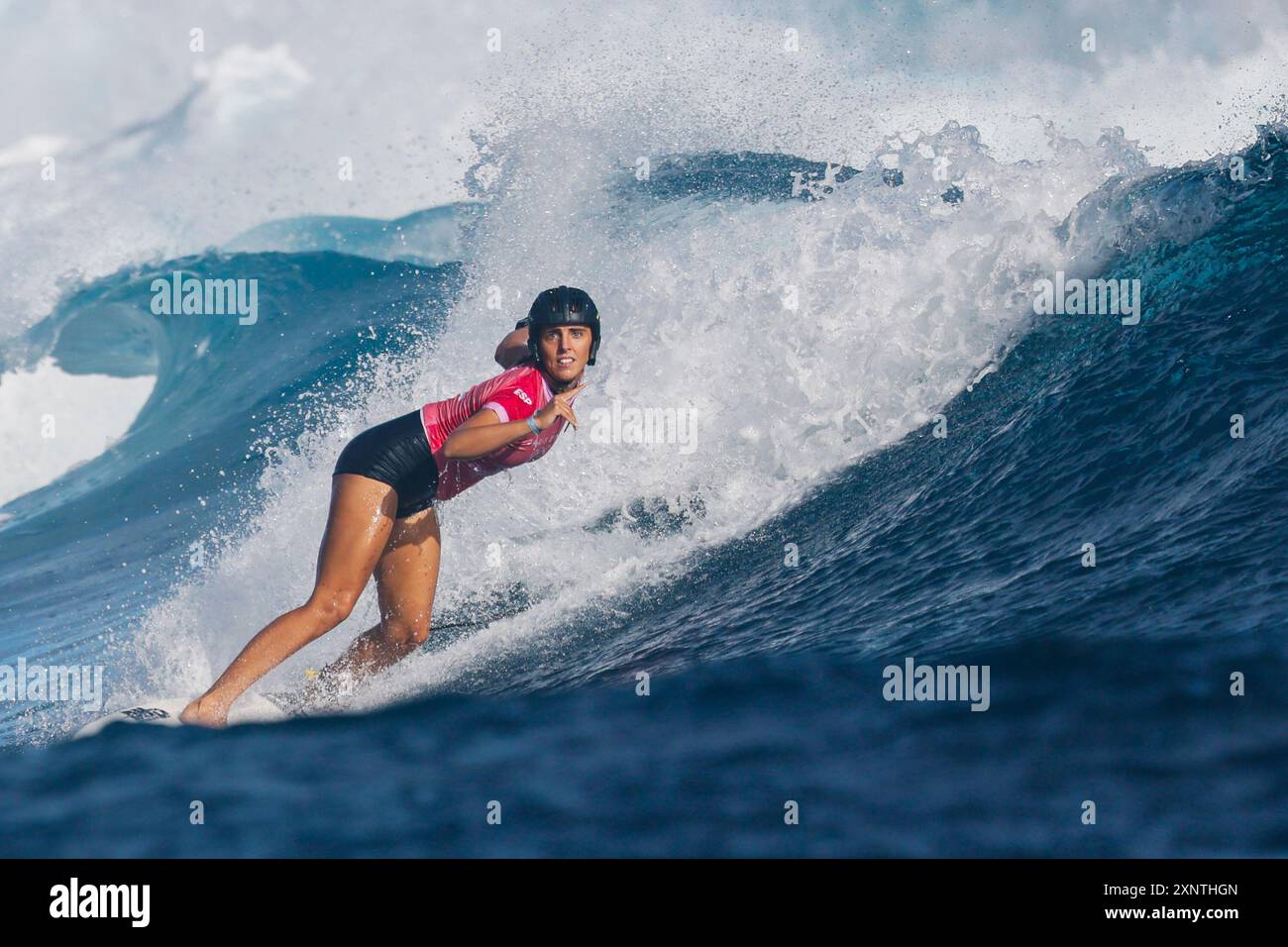 Tahiti, Französisch-Polynesien. August 2024. Nadia Erostarbe von Spanien ist während des Viertelfinals der Frauen bei den Olympischen Spielen 2024 in Teahupo'o, Tahiti, Französisch-Polynesien, am 1. August 2024 zu sehen. Quelle: Ma Ping/Xinhua/Alamy Live News Stockfoto