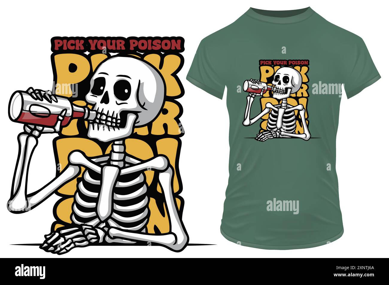 Lustiges Skelett trinkt Alkohol mit einem Zitat. Vektor-Illustration für T-Shirt Print on Demand Merch Stock Vektor