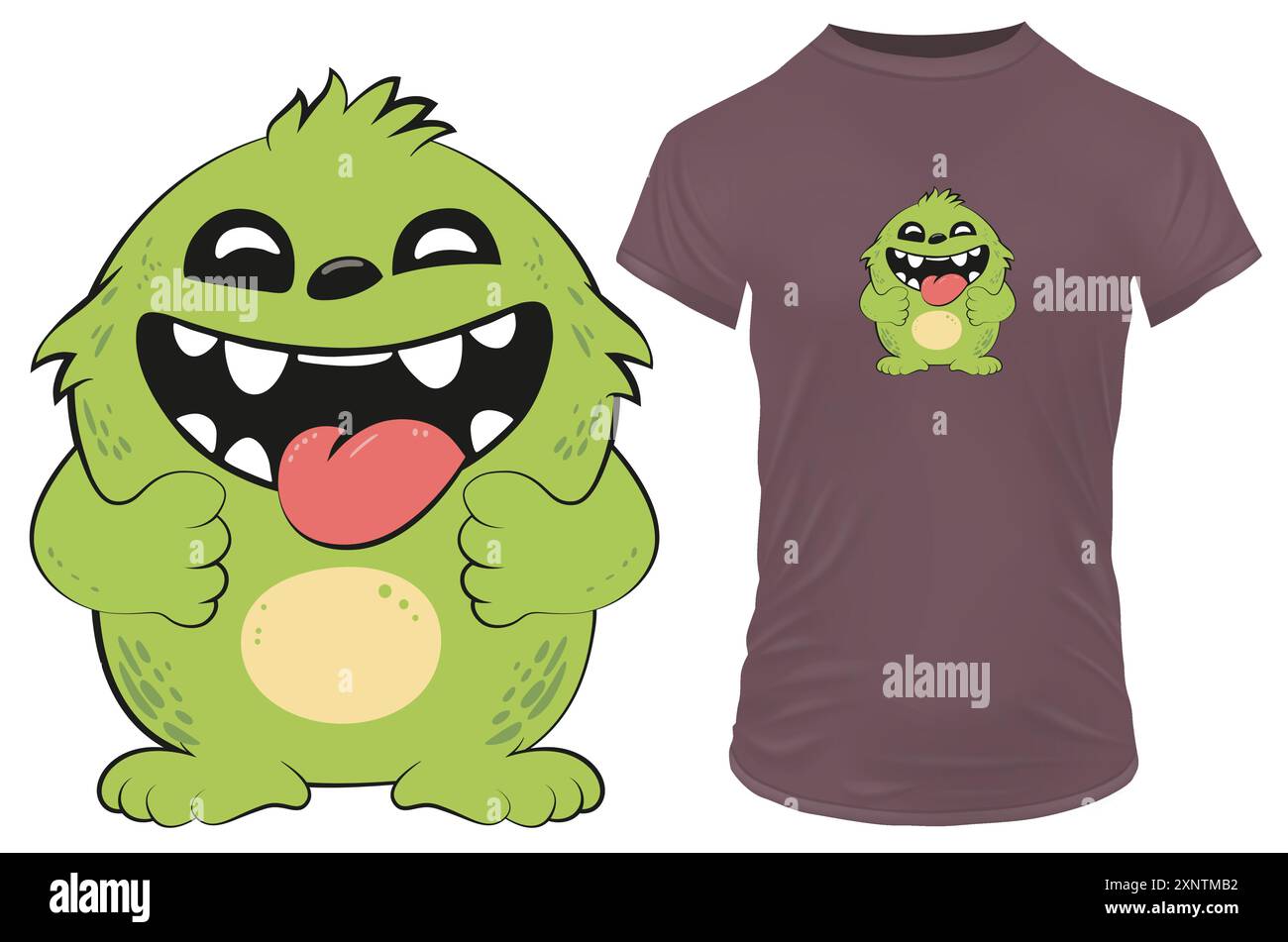 Niedliches, kleines, lustiges Monster. Vektorillustration für T-Shirt, Website, Druck, ClipArt, Poster und Print-on-Demand-Waren. Stock Vektor