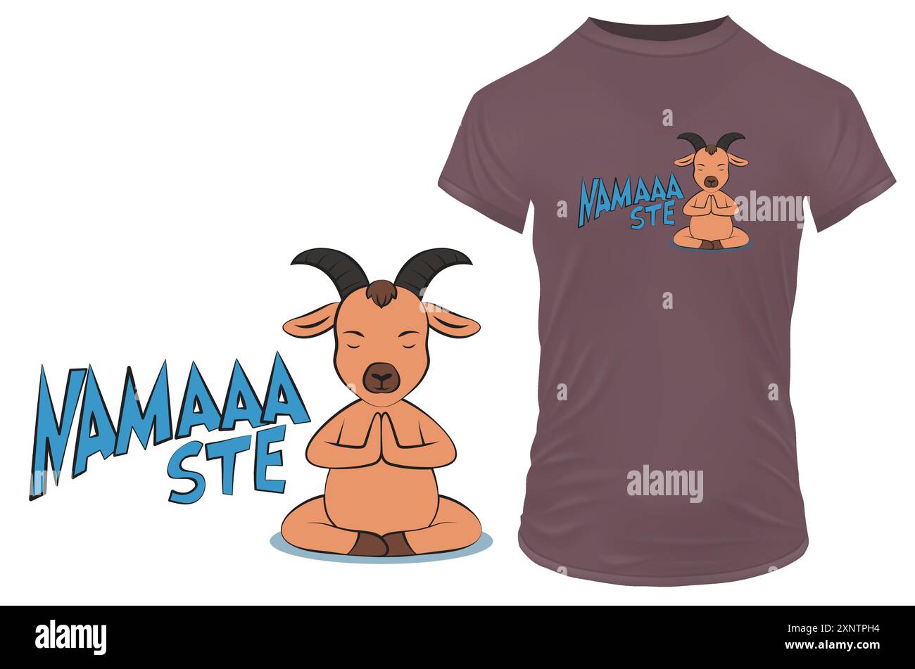 Süße Ziege in friedlicher Yoga-Meditation mit einem lustigen Zitat Namaaaste. Vektorillustration für T-Shirt, Website, Druck, ClipArt, Poster und Druck Stock Vektor