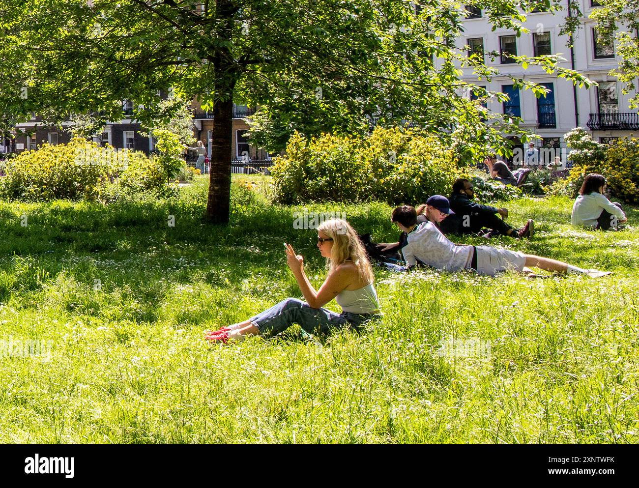 Menschen in Bloomsbury Square Gardens im Sommer London Großbritannien Stockfoto