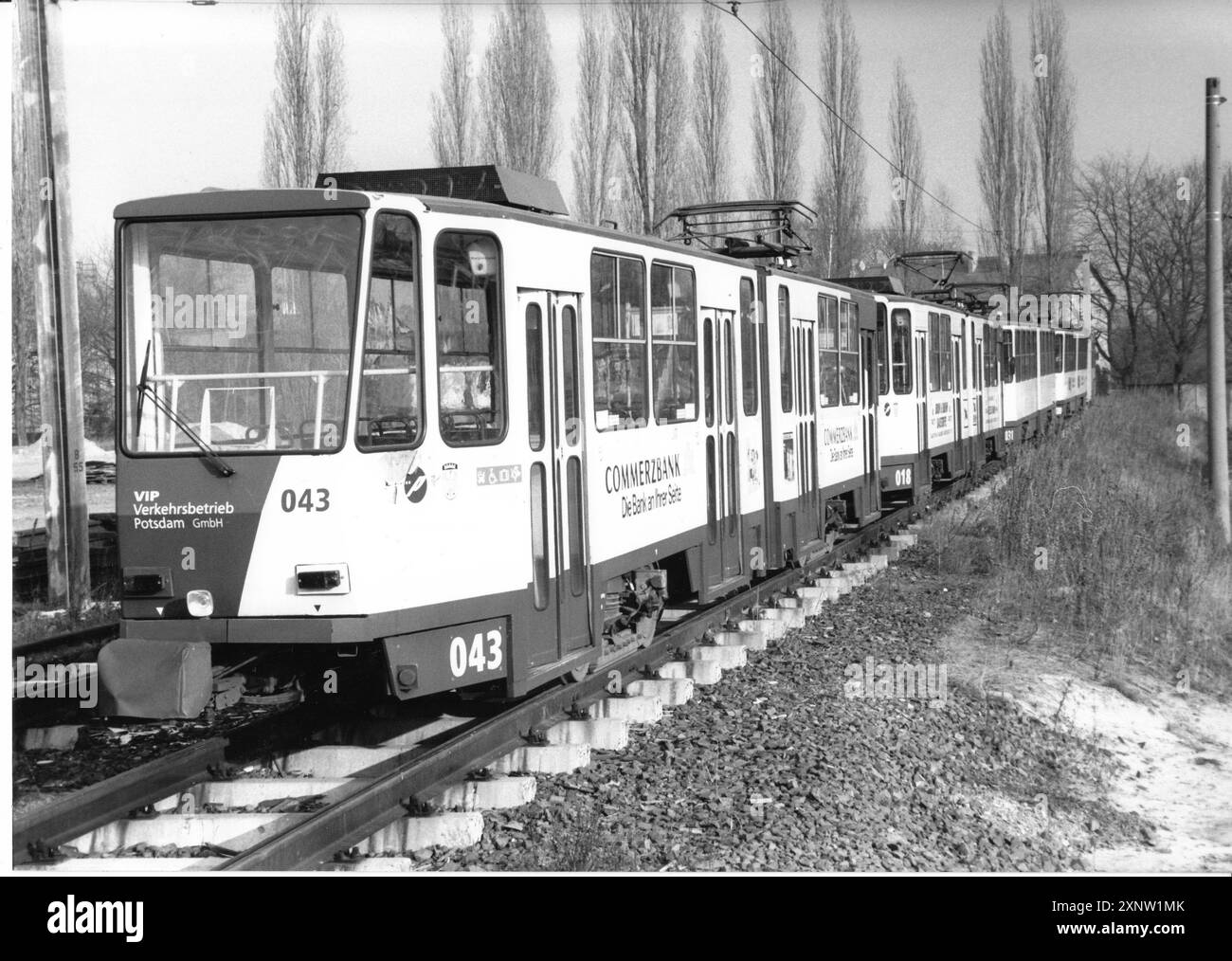 Im VIP-Depot auf der Drevestraße warten die Tatra-Züge darauf, nach Rumänien transportiert zu werden. Öffentliche Verkehrsmittel. Eisenbahnverkehr. Potsdamer Transportunternehmen. Wirtschaftsbeziehungen. Außenbeziehungen. Foto: MAZ/Joachim Liebe, 25.11.1998 [automatisierte Übersetzung] Stockfoto