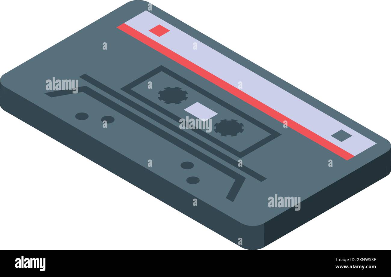 Isometrische Darstellung einer klassischen Tonkassette, ein nostalgisches Symbol für analoge Tonaufnahme und -Wiedergabe Stock Vektor