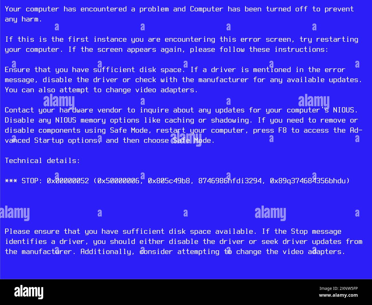 Alte Betriebssystemvorlage des Computer-Betriebssystems stürzt mit Blue Screen of Death ab. Modellvorlage für Vintage Desktop PC Monitor. Schwerwiegender Systemfehler auf dem Bildschirm mit 1024 x 768 Auflösung und einem Seitenverhältnis von 4:3 Stockfoto