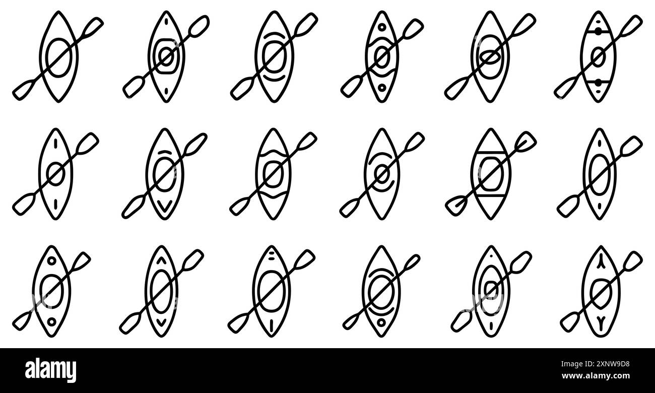 Kanu-Symbol. Set gezeichneter Kanu-Symbole, die aktive Erholung und Sport darstellen. Vektorabbildung Stock Vektor