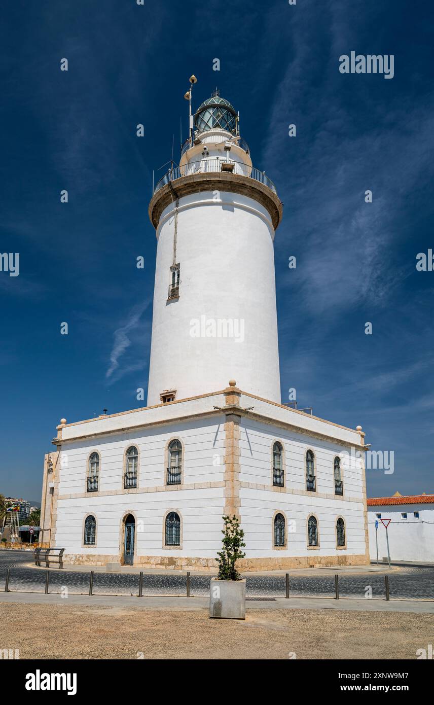 Leuchtturm Farola, Malaga, Andalusien, Spanien Stockfoto