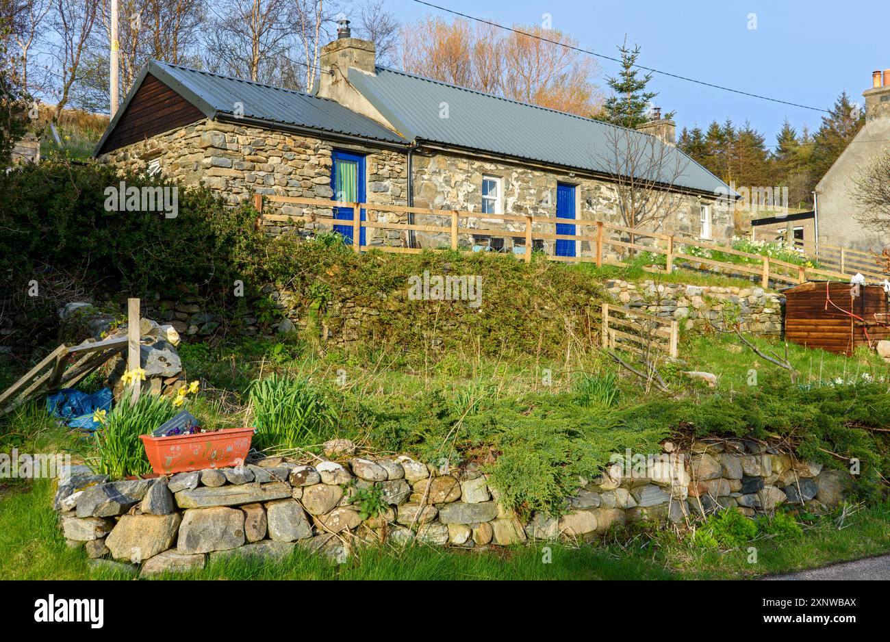 Ferienhäuser im Dorf Skerray, Sutherland, Schottland, Großbritannien. Stockfoto