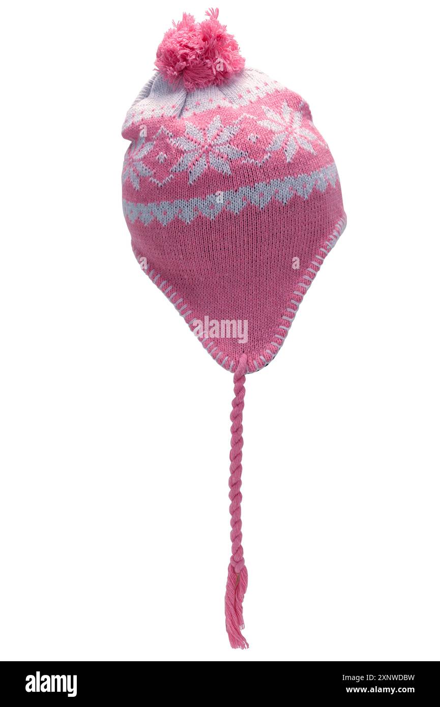 Pinker Strümpfhut, Seitenansicht, Ausschnitt auf weiß. Stockfoto