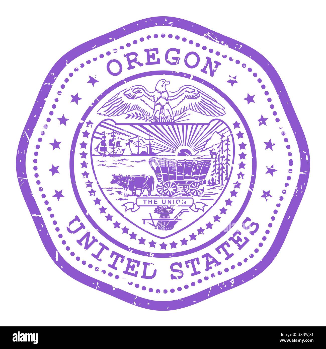 Oregon Staatsstempel mit Siegel, USA Reisestempel, schäbiger Stempel von Oregon, Vektor Stock Vektor