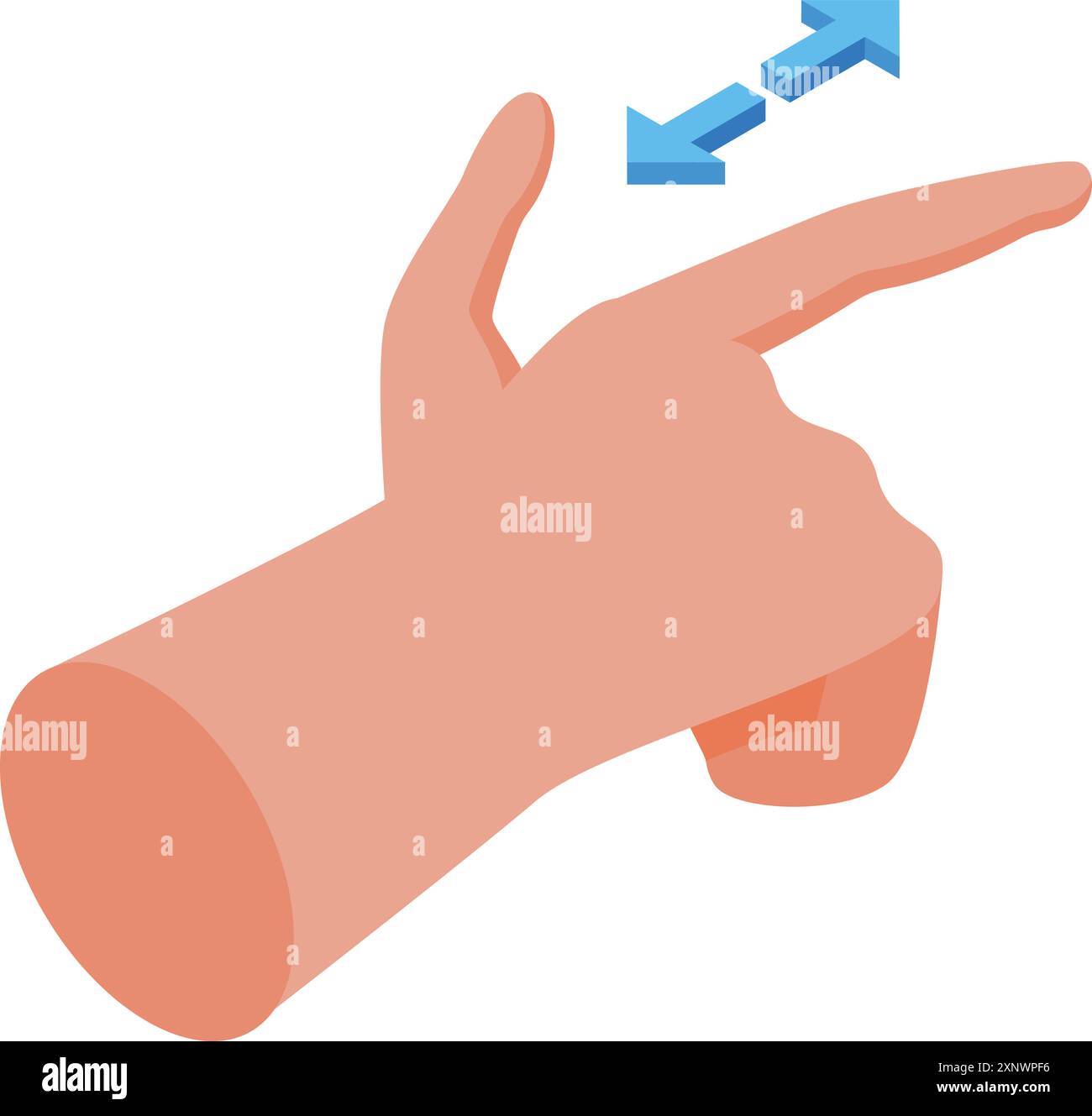 Die Hand macht mit zwei Fingern eine Geste zum Vergrößern des Bildes, die die Bildvergrößerung symbolisiert Stock Vektor