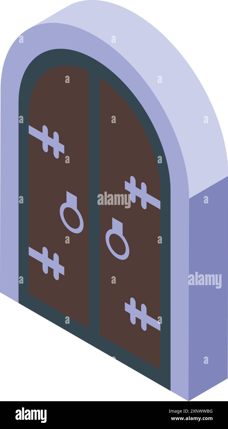 Die antike Holztür mit Metalldetails eignet sich für Spielelemente Stock Vektor