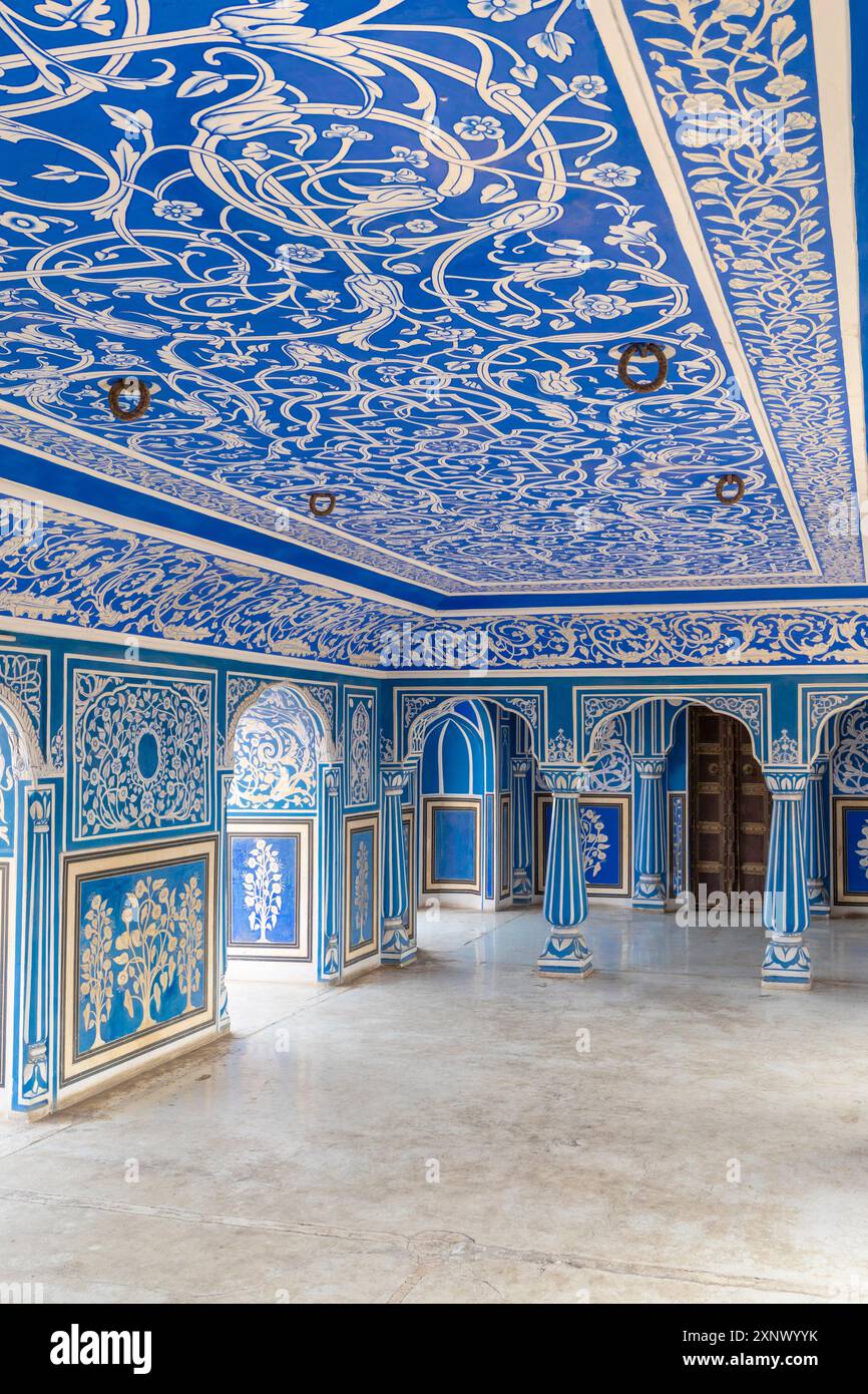 Chhavi Niwas, der Blaue Raum im Stadtpalast, Stadtpalast, Jaipur, Rajasthan, Indien, Südasien, Asien Stockfoto