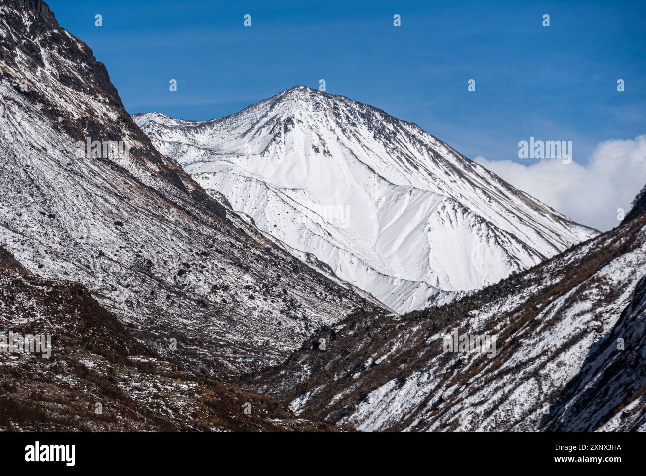 Der majestätische Tserko Ri Gipfel mit Blick auf das obere Langtang Tal auf der Langtang Valley Trek, Himalaya, Nepal, Asien Stockfoto