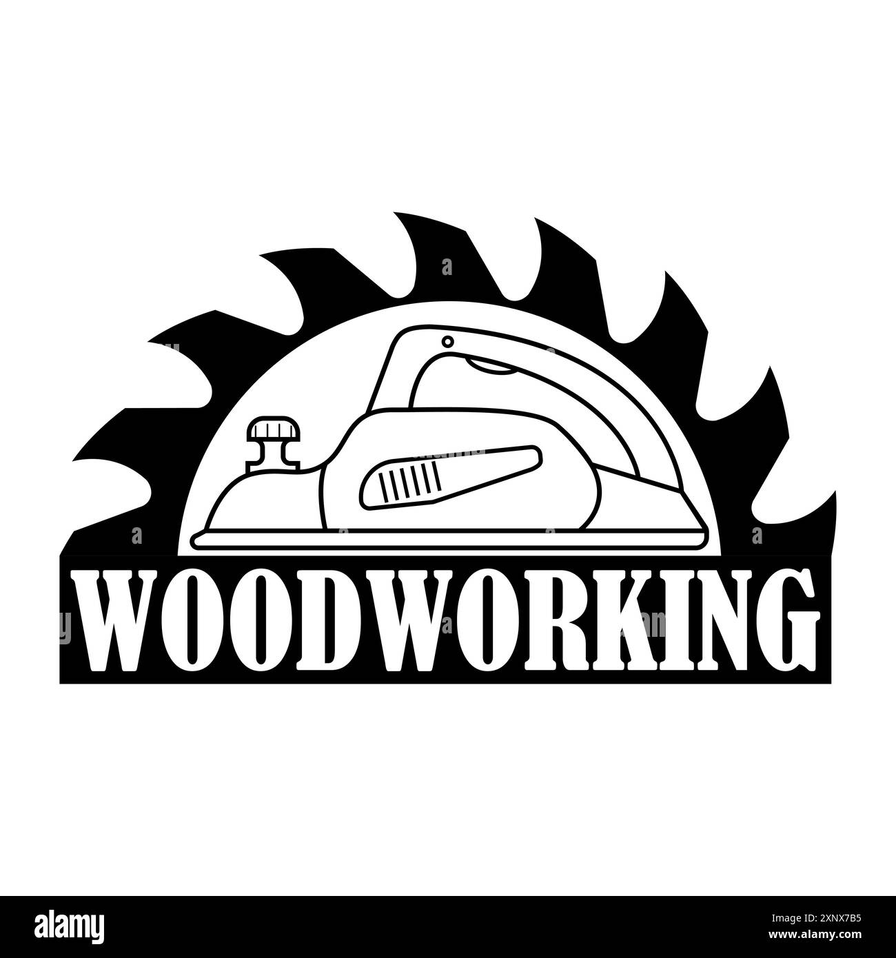 Logo für Holzbearbeitung. Vektor für Tischlerei, Holzarbeiten, Holzfäller, Holzhandwerk, Sägewerkservice. Isoliertes Clipart auf weißem Hintergrund. Stock Vektor
