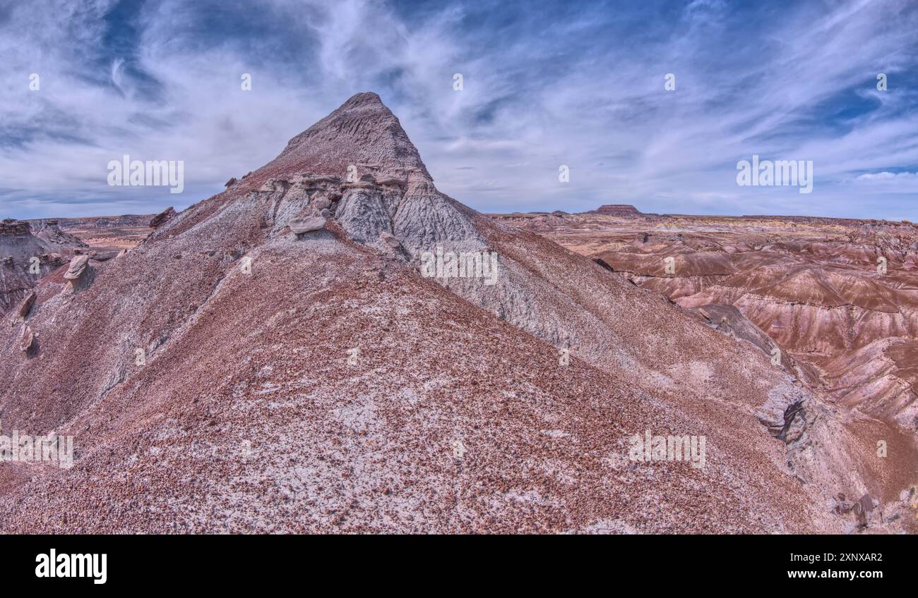 Ein spitzer Bentonitgipfel im Hamilili Valley am südlichen Ende des Petrified Forest National Park, Arizona, USA, North America Co Stockfoto