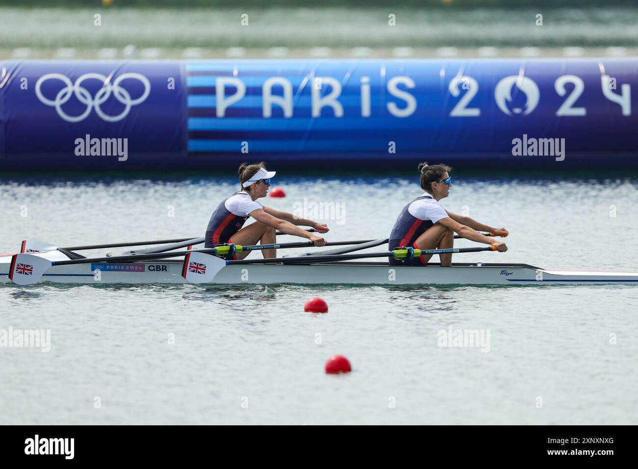 Vaires Sur Marne. August 2024. Emily Craig/Imogen Grant aus Großbritannien treten am 2. August 2024 bei den Olympischen Spielen 2024 in Vaires-sur-Marne in Frankreich an. Quelle: Shen Bohan/Xinhua/Alamy Live News Stockfoto