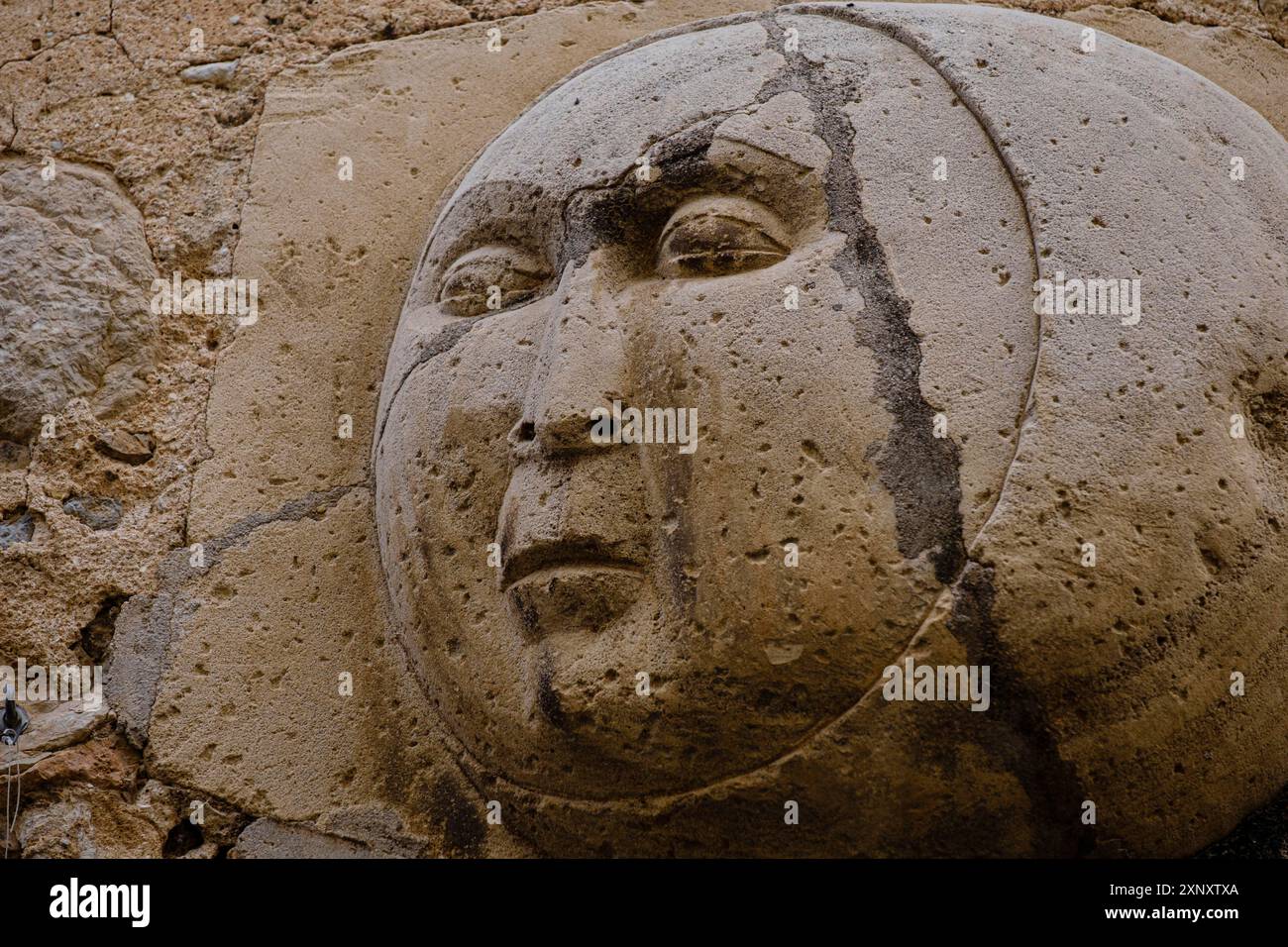 Entlasten Sie esculpido de una luna con rostro, Ca n Sa Lluna, calle de Sa Lluna, Soller, Mallorca, Balearen, Spanien Stockfoto