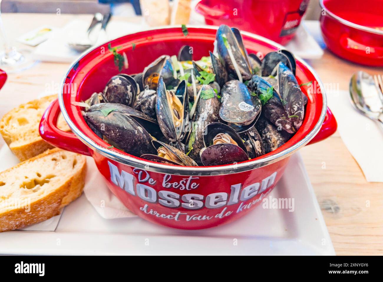 Muscheltopf, Sylt Mussel Bistro, Hoernum, Sylt Stockfoto