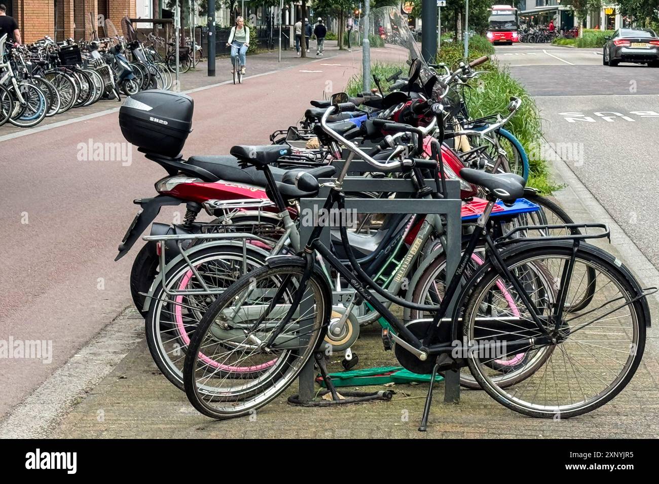 Eindhoven / Niederlande - 30. Juni 2024: Dutzende von Fahrrädern parken am 30. Juni 2024 in Eindhoven, Niederlande. Stockfoto